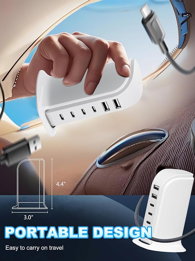 USB Charger, Charging Station for Multiple Devices 65W, Fast Charging Blocks with 4Type C Ports, Dual USB Charging Hub Organizer Multiport for iPhone, Ipad, Smartphones, Travel Accessories