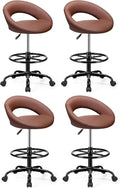 BESTFAIR Drafting Chair with Back, Height Adjustable Rolling Stool with Foot Rest, Tall 360° Swivel Stool PU Leather Chair with Wheels for Home Office, Standing Desk, Brown 4 Pack