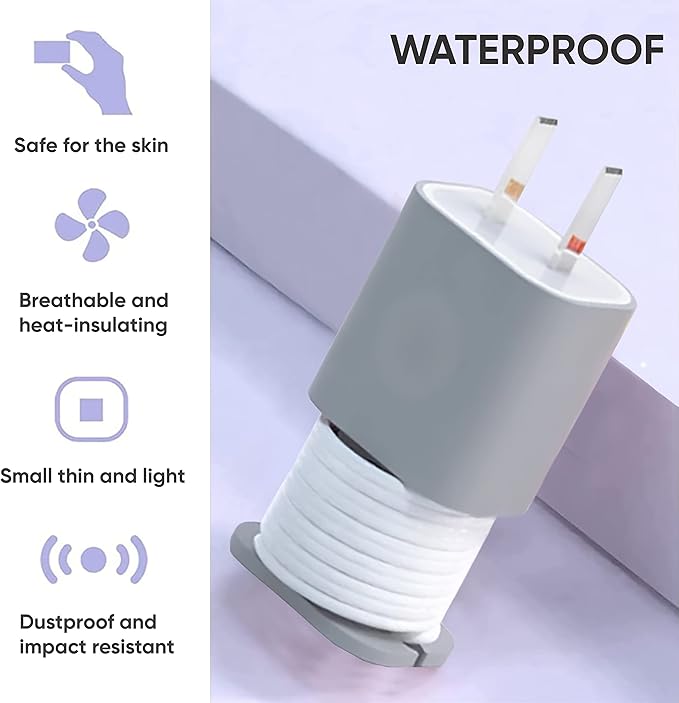2 in 1 Silicone Charger Protector with Cord Wrap, iPhone Silicone Power Adapter Case, Snapback Charger Winder, Compatible with 18W/20W (2P-WG)
