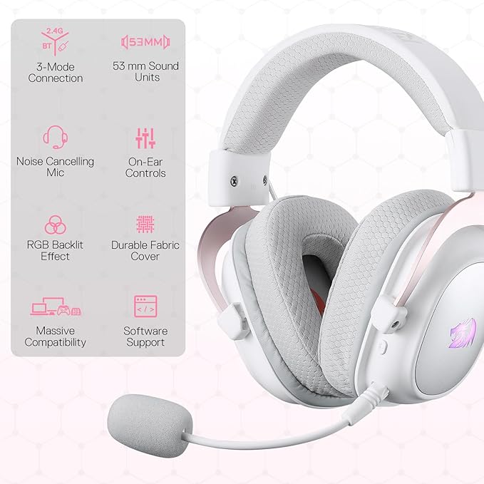 Redragon H510 PRO 3-Mode RGB Gaming Headset - 7.1 Surround Sound - 53MM Audio Drivers in Memory Foam Ear Pads w/Durable Fabric Cover- Multi Platforms Headphone - USB Powered for PC/PS4/NS