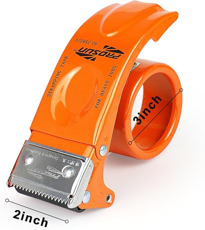 BOMEI PACK Metal Packing Tape Dispenser, 2inch Heavy Duty Handheld Heavy Duty Tape Holder, 4Pcs, Orange + Blue