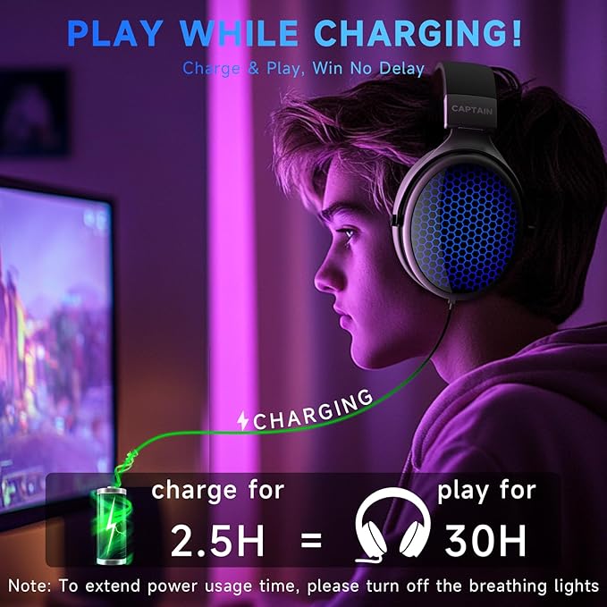 2.4GHz Wireless Gaming Headset for PS5/PS4/PC/Switch - Bluetooth 5.3 Headphones with 7.1 Surround Sound, Noise-Canceling Mic, 30+Hr Battery & Support Playing While Charging - Black