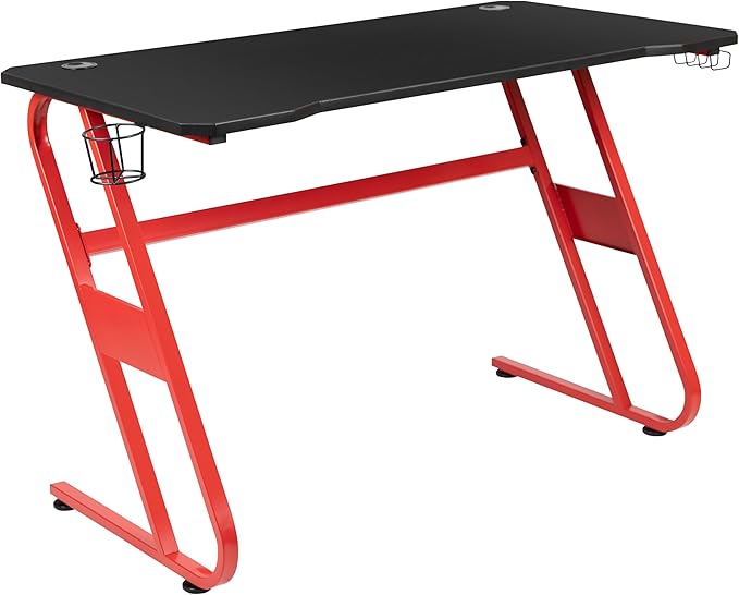 Flash Furniture Red Gaming Desk and Camouflage/Black Racing Chair Set with Cup Holder and Headphone Hook