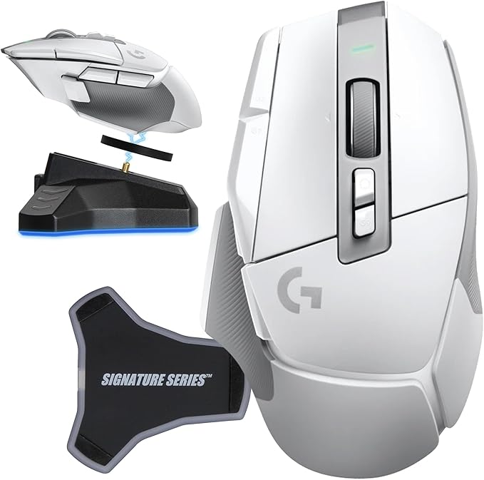 Logitech G502 X Lightspeed Wireless Gaming Mouse, White | Hero Sensor, 25,600 DPI, 13 Programmable Buttons, LIGHTFORCE Switches, Onboard Memory, PC/Mac | with Signature Series Charging Dock