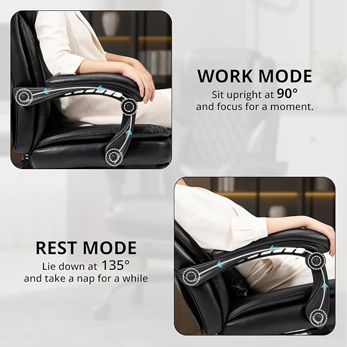 350lbs Big and Tall Executive Office Chair with Footrest, Reclining High Back Leather Desk Chair, Wide Seat with Pocket Spring Lumbar Support and Pillow, Ergonomic Computer Chair for Home Office