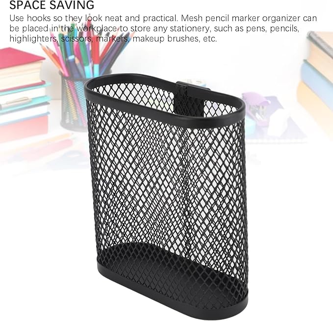 Wall Mounted Metal Mesh Pencil Holder, Black Office Desk Organizer, Storage Cup for Pegboard, Home, School, Kitchen