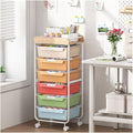SYKIARIOL Rolling Cart with 6 Drawers,Utility Storage Cart with Drawers,Art Craft Organizers and Storage,Makeup Organizer with Wooden Tabletop,Rainbow
