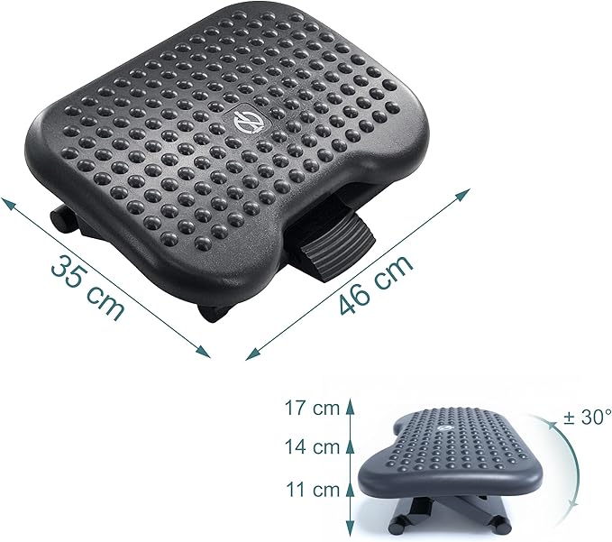 Relaxdays Desk Footrest, 3-Way Height Adjustable, Tilt, Massage Function, Ergonomic Footrest, Black
