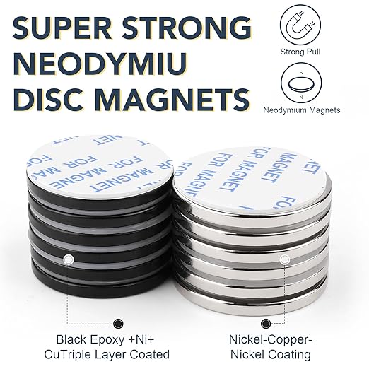 LOVIMAG Super Strong Neodymium Disc Magnets, Powerful Rare Earth Magnet with Adhesive Backing for Fridge, Craft, and Office Magnets - 1.26 inch x 1/8 inch, Pack of 12 (6 Black, 6 Silver)