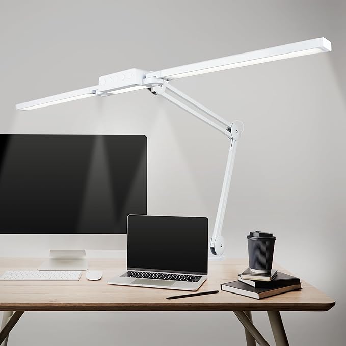 Neatfi LED Desk Lamp | 3,000 Lumens | Dimmable 30W Desk Light | 360 SMD LEDs | CRI 95 | Adjustable Color Temperature | Task Lamp for Home, Office, or Workbench (White, 41-Inch, CCT with Clamp)