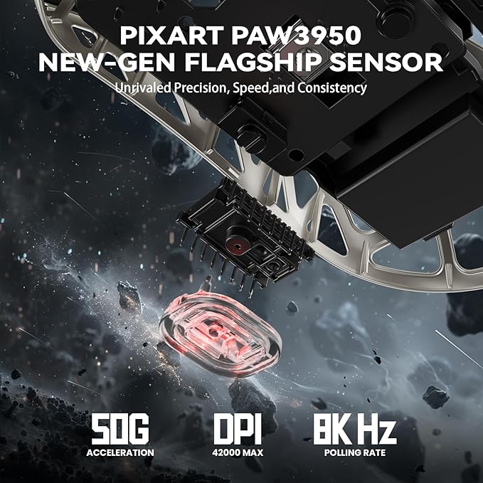 ATTACK SHARK R2PRO 45g Superlight Magnesium Alloy Mouse, PixArt PAW3950 Sensor, 42000DPI, 8000Hz Wireless Polling Rate, 2.4G/BT/Wired Gaming Mouse, Griptape, Coiled Cable for PC/Mac, Creamy