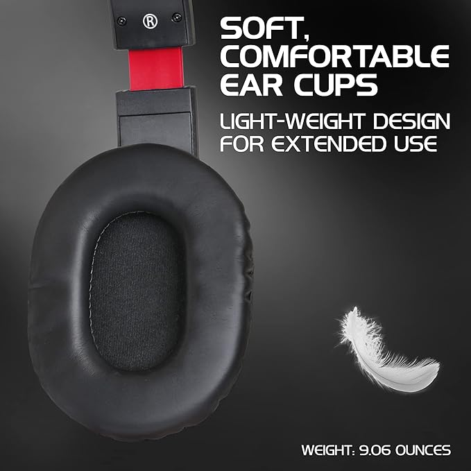 ENHANCE GX-H5 Gaming Headset with Microphone - Universal Gaming Headset for PS4, PS5, Xbox, PC, Switch with Adjustable Headband, Volume Controller, USB Sound-Isolating Earcups, Splitter Cable (Red)