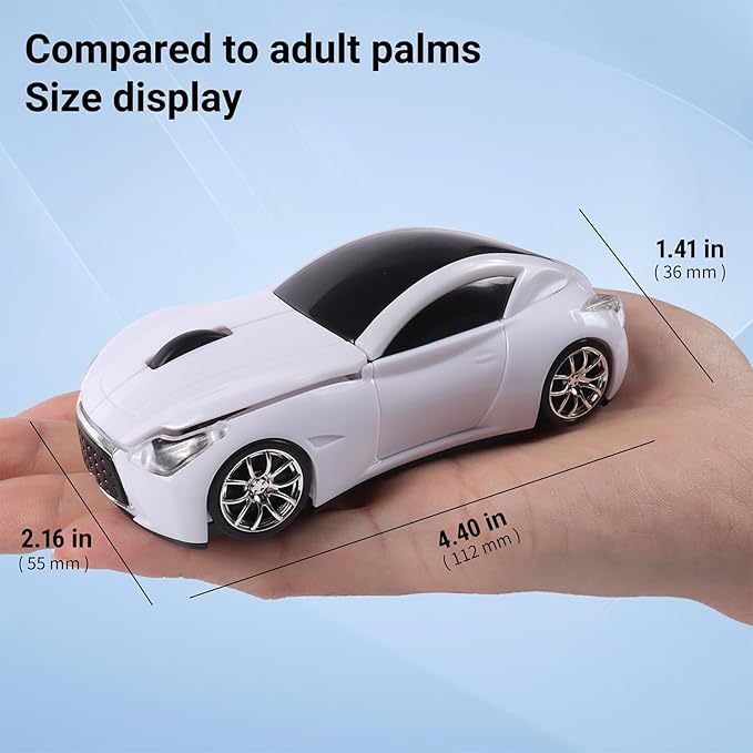 elec Space Wireless Mini Mouse with Case - Cute Sports Car Shape, Lightweight & Portable, 10m Range, Plug and Play (White)