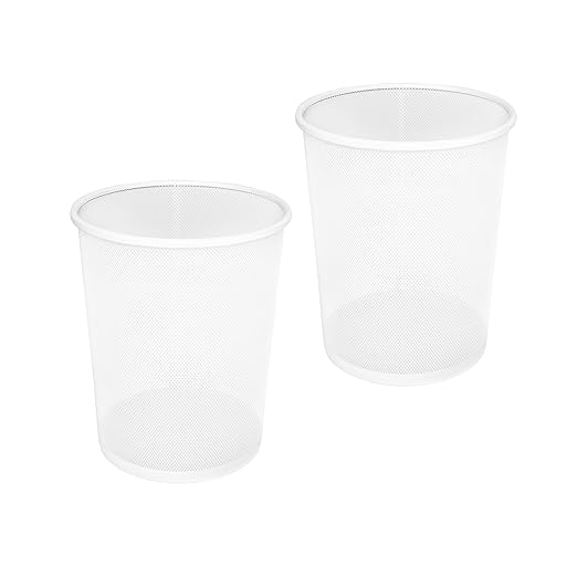 Seville Classics Steel Mesh Round Office Wastebasket – White (2-Pack, 6 Gal)