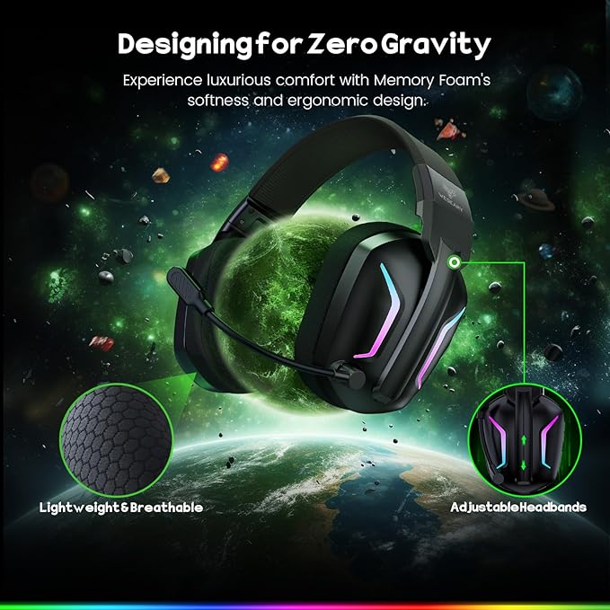 WESEARY Wireless Gaming Headsets for PC, PS5, PS4, Switch, Mac, 2.4GHz Wireless Gaming Headphone with ENC Noise Canceling Microphone, Bluetooth 5.4, Cool Lighting, 50H Battery, 50mm Drivers