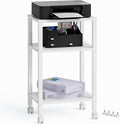 3-Tier Printer Stand with Storage, Mobile Printer Cart with Rolling Casters and Adjustable Feet, Under Desk Storage Shelf for Home Office, White, 15.7" x 11.8" x 25.9"