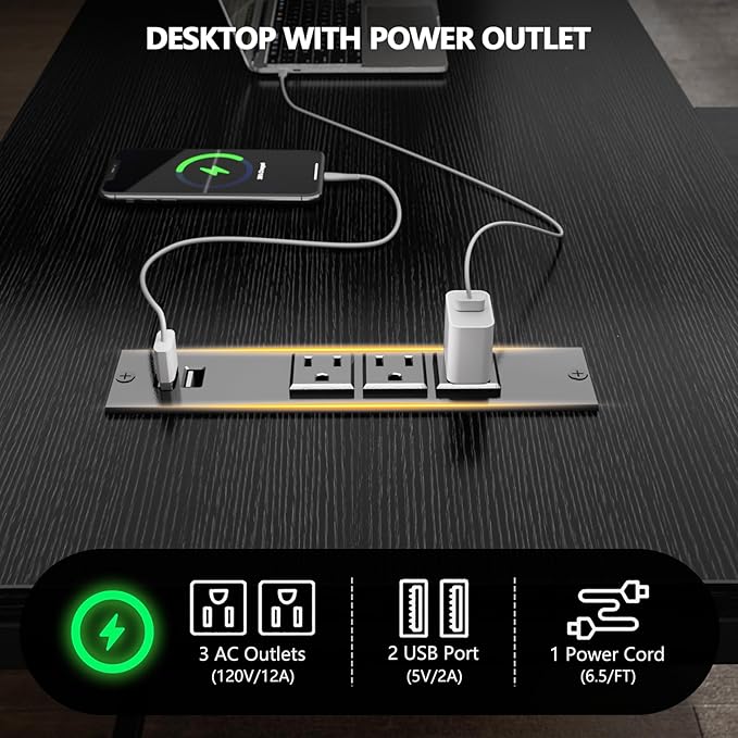 Korfile 59 inch L Shaped Computer Desk with Power Outlets, Home Office Desk with 4 Adjustable Storage Drawers & 2 Monitor Stands, Two Person Gaming Table for Bedroom, Black