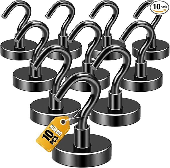 DIYMAG Magnetic Hooks,10pack Magnet Hook Essentials Strong Heavy Duty Magnetic Hooks for Hanging Kitchen Refrigerator Classroom Cruise Cabins Accessories Hooks Black