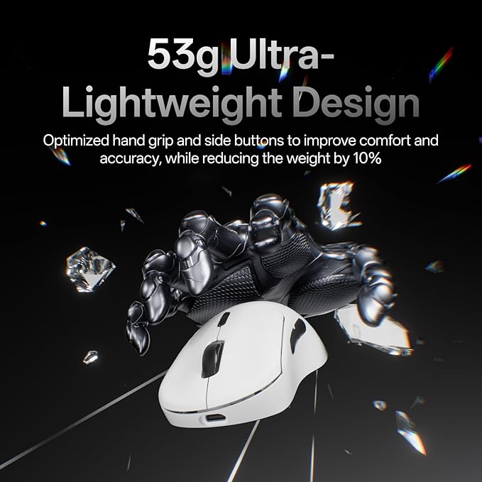Rapoo VT3 Gen-2 Wireless Gaming Mouse, True 8K Wireless Polling Rate, 53g Lightweight, Up to 750 Hr Battery, Nordic nRF54L15 MCU, 100-Million Mechanical Switch, 10 Programmable Buttons, Macro Enabled