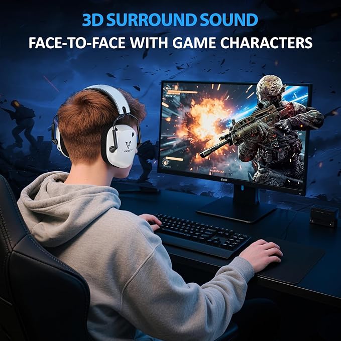 Vakedy Wireless Gaming Headset for PS5, PC, PS4, Mac, Switch, 2.4GHz Low Latency USB Dongle, Bluetooth 5.4 Headset with Noise Cancelling Mic, 50mm 3D Audio Driver, RGB Lights, 50H Battery
