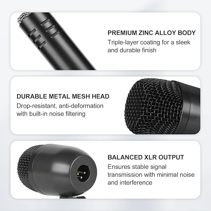 Drum Mic Kit, 7-Piece Wired Dynamic Drum Microphone Set with Carry Case,Thread Clip & Mics Holder, Full Metal Bass/Tom/Snare/Hi-hat Cymbals Mics for Instrument Recording & Music Production