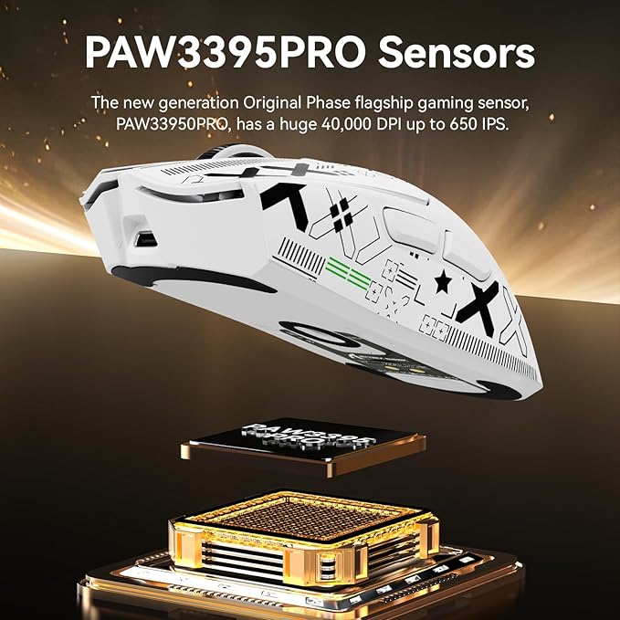 MAMBASNAKE ATTACK SHARK X1 Wireless Gaming Mouse with RGB Charging Dock,PAW3395 PRO Sensor 40K DPI,1KHz Polling Rate 53g Superlight Tri-Mode Computer Mice,5 Programmable Buttons for WIN/MAC-White&Tape