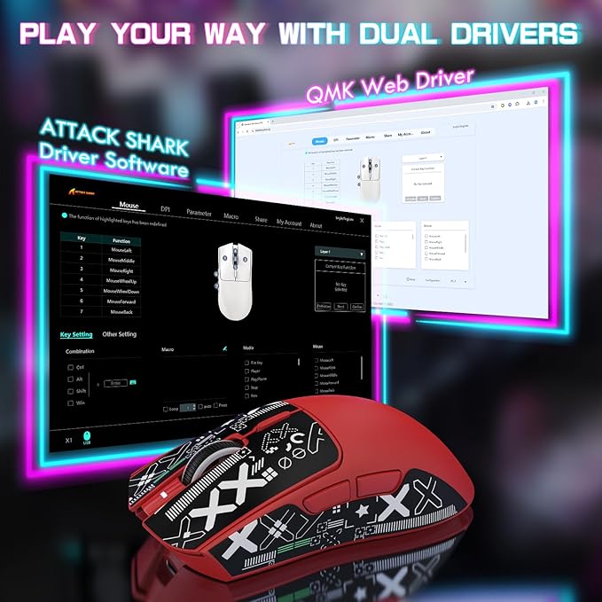 ATTACK SHARK X1 Ultralight Wireless Gaming Mouse with Magnetic RGB Charging Dock,Anti Slip Grip Tape,PixArt PAW3395 Pro Sensor,40000DPI,BT/2.4Ghz/Wired,Optical Micro Switch for PC Mac Gamer(Red)