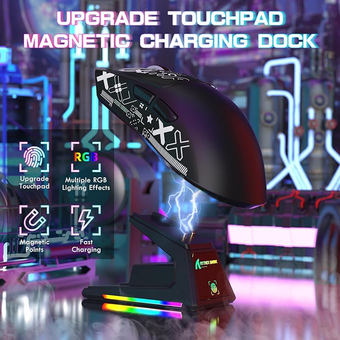 ATTACK SHARK X1 Ultralight Wireless Gaming Mouse with Magnetic RGB Charging Dock,Anti Slip Grip Tape,PixArt PAW3395 Pro Sensor,40000DPI,BT/2.4Ghz/Wired,Optical Micro Switch for PC Mac Gamer(Black)