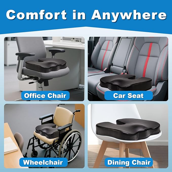 YOUFI Leather Seat Cushion for Office Chair, Ergonomic Support Memory Foam for Long Sitting, Sciatica & Tailbone Pain Relief Pillow for Desk Chair, Car Seats & Gaming Chairs