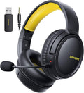 BINNUNE Wireless Gaming Headset — 2.4GHz Low-Latency USB Dongle + Bluetooth, 50mm Drivers 7.1 Surround, Noise-Cancelling Mic, 40H Battery — Over Ear Wireless Headphones for PS5, PC, Laptop, Yellow