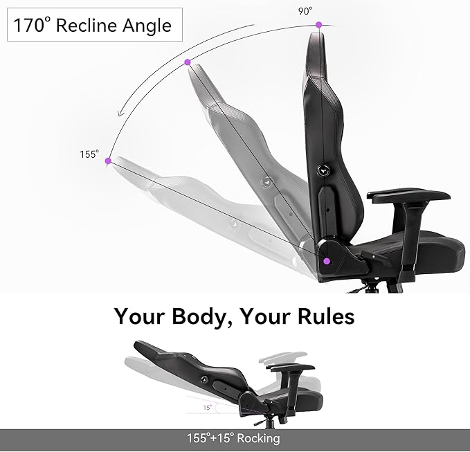 Gaming Chair - High Back Ergonomic Computer Chair with Lumbar Support, Video Game Chair-4D Adjustable Armrests,170° Reclining & 320lb Capacity,PU Leather Office Chair for Adults