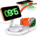 EGV Wireless Charger for iPhone, 3-in-1 Magnetic Charging Station for Apple, MagSafe Charger Stand for iPhone 17 Air 16 15 14 13 12 Series, Airpods Pro, Apple Watch Ultra, Foldable, No Adapter, White