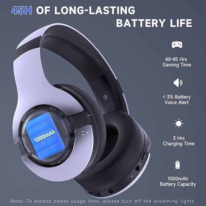 Gtheos Wireless Gaming Headset for ps5, ps4, Elden Ring, PC, Mac, Switch, Bluetooth 5.3 Gaming Headphones with Noise Canceling Microphone, 45H Battery, RGB Light, White
