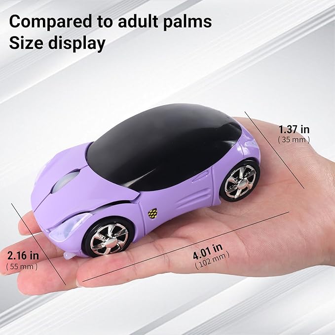elec Space Wireless Mouse, 2.4GHz Car Wireless Mouse Cool 3D Sport Ergonomic Optical Cordless Mice with USB Receiver for PC Laptop Computer Women Small Hands (Purple)