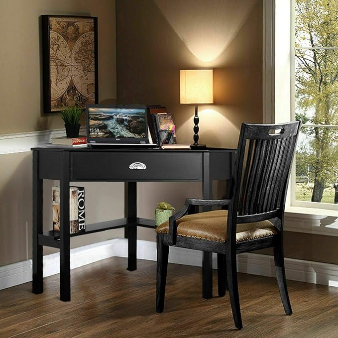 Corner Wood Desk Laptop Writing Table Computer Workstation Home Office Furniture Black