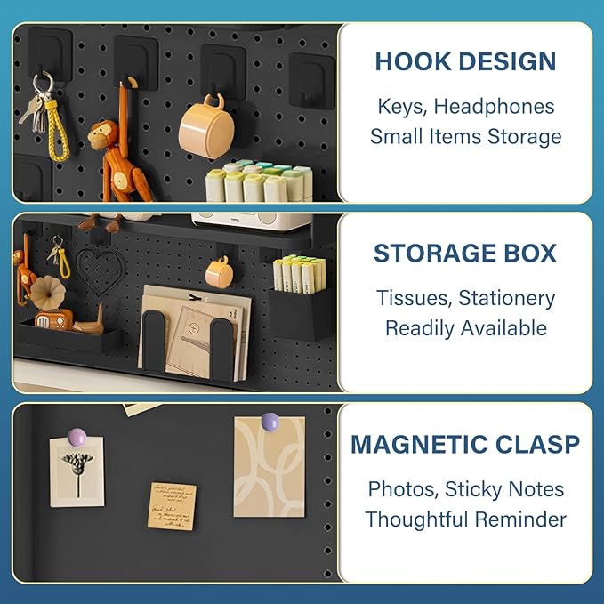 Clamp On Desk Shelf Organizer, Clamp On Desk Pegboard,Computer Desk Accessories for Office, Privacy Panel for Gaming Desk, Clamp-On Desktop Shelving System,Black (31.5in)