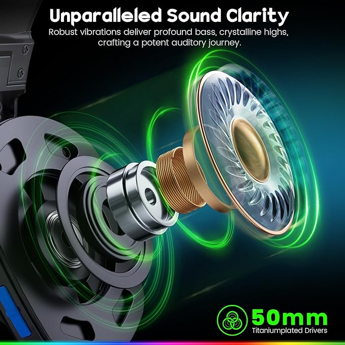 WESEARY Wireless Gaming Headset for PC, Laptop, Mac & Switch, Dual Low-Latency 2.4GHz USB/Type-C, Bluetooth Gaming Headphones with ENC Mic for Cube Accessories, 3D Stereo,Colorful Light, 50H Power