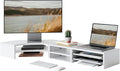 Fenge Dual Monitor Stand, Corner Monitor shelf with Drawer and Slide-Out Tray, 2 Tier Triangle Monitor Riser with Storage, Desk Shelf Organizer for Desk, Home Office, Computer, Laptop, Printer