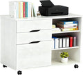 PayLessHere Lateral File Cabinet with 3 Drawers | Rolling Filing Cabinets Under Desk Storage with Wheels | Printer Stand Wood Organizer with Adjustable Shelf for Home Office Small Space, White