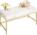 SUPERJARE Vanity Desk with Drawers, 47 inch Computer Desk, Modern Simple Home Office Desks, Makeup Dressing Table for Bedroom - White and Gold