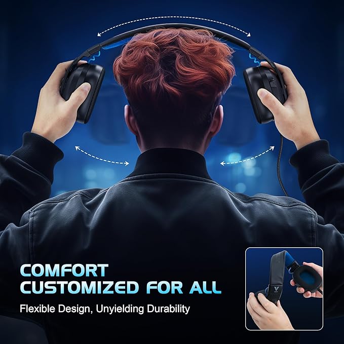 Vakedy Wired Gaming Headset for PC, PS5, PS4, Switch, Gaming Headphones with Noise Canceling Microphone,Computer Headsets with 3.5mm Audio Jack,Folding Design (Black/Blue)