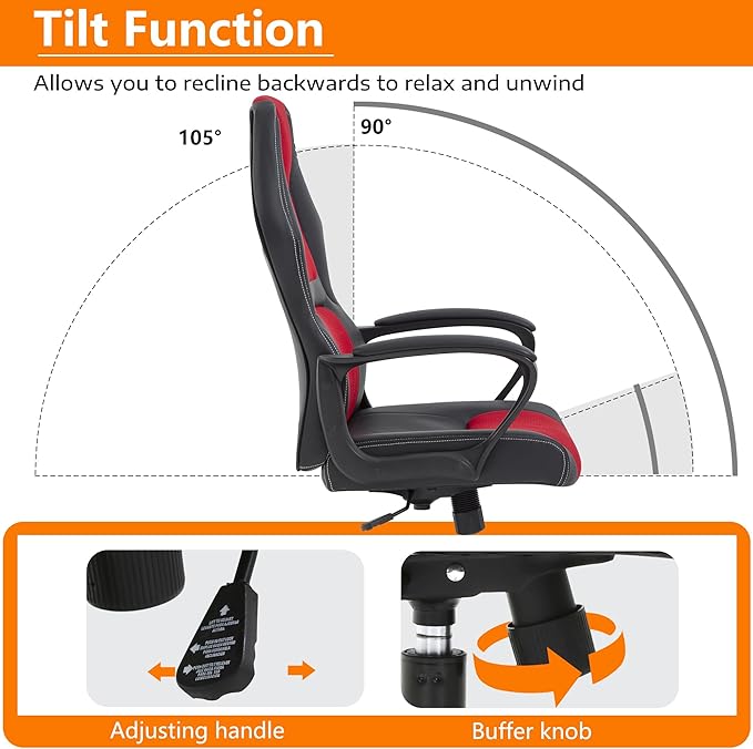 PayLessHere Gaming Chair Ergonomic Office Chair Computer Chair with Lumbar Support Ergonomic Pu Leather Adjustable Height Executive Chair for Women Men and Adults,Red