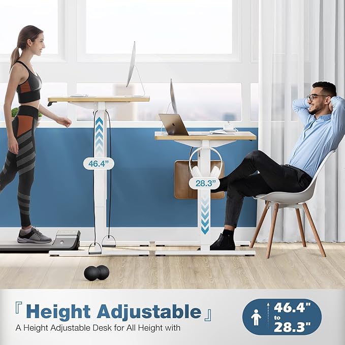 Sweetcrispy Electric Standing Desk Adjustable Height, 40x24 Inch Sit Stand Up Home Office Desks Computer Workstation PC Work Table with 3 Memory Preset Splice Wood Board Metal Frame, Oak