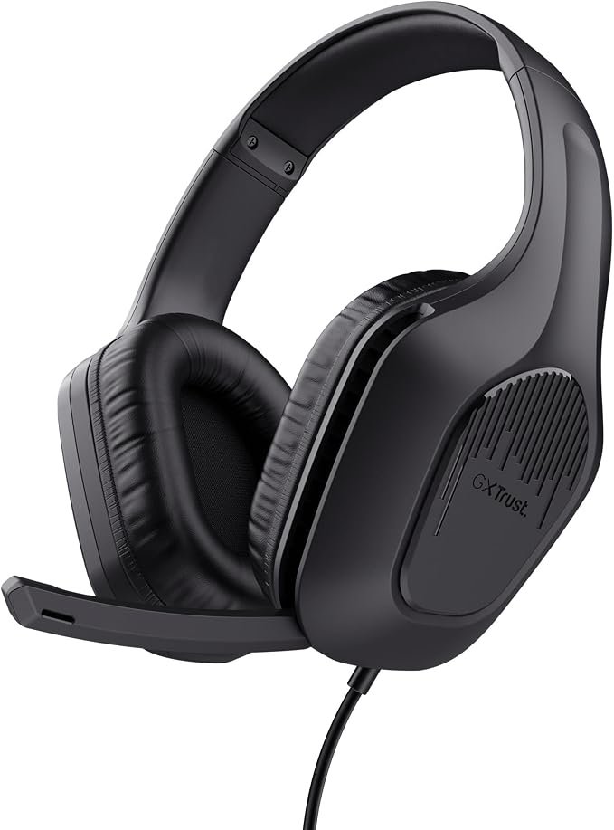 Trust Gaming GXT 415 Zirox Lightweight Gaming Headset with 50mm Drivers for PC, Xbox, PS4, PS5, Switch, Mobile, 3.5 mm Jack, 2m Cable, Foldaway Microphone, Over-Ear Wired Headphones - Black