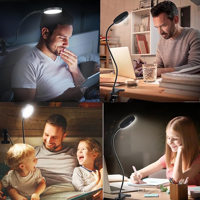 LiFMIRA Desk Lamp, 8W 66 LED Reading Light for Bed, Eye Caring Metal Clip Lamp, 5 Color 10 Brightness Levels, Memory Function, Flexible Desk Lamp, USB Powered, Includes 5V/2A UL Adapter