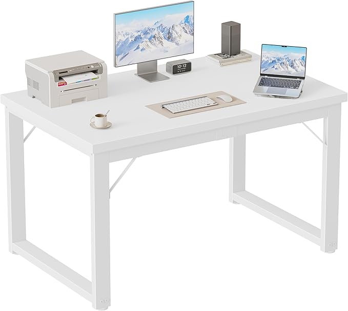 Mericonia 40 Inch Computer Desk, 1.2" Thick Modern Simple Study Writing Table, Heavy Duty Industrial Office Desk for Home Bedroom Workstation, White