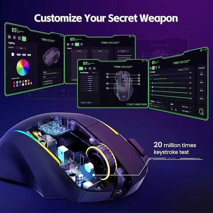 RisoPhy Wireless Gaming Mouse,Tri-Mode 2.4G/USB-C/Bluetoothy, Up to 10000DPI,Chroma RGB Backlit,Ergonomic with 8 Programmable Buttons,Rechargeable Computer Mouse for Laptop,PC,Mac