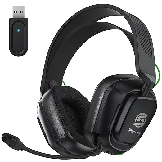 SKAPENDY 2.4GHz Wireless Gaming Headset for Switch, PS4, PS5, PC, Ultra-Low Latency, Lossless Bluetooth Gaming Headphones with Noise-Canceling Mic, 50+ Hr Battery for Atari 2600 Accessories