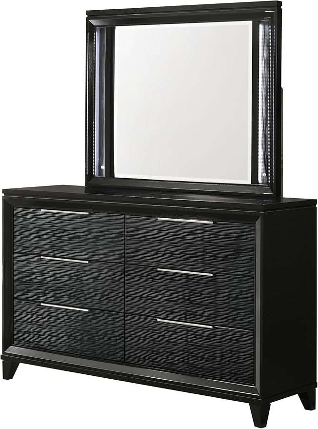 GOWE 1pc Modern Contemporary Transitional Black Textured Finish 6-Drawer Storage Dresser Wooden Solid Wood Bedroom Living Room Home Furniture Modern Style Black Color Six Storage Drawers