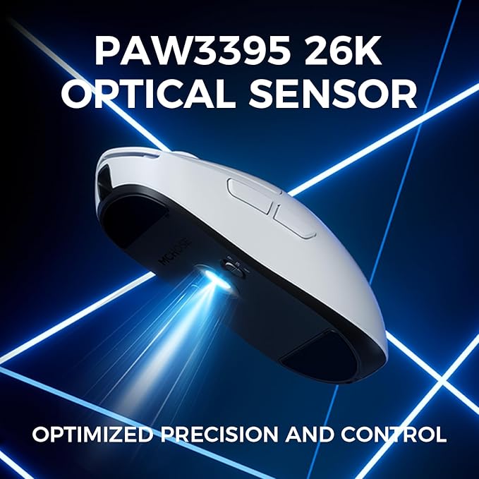 MCHOSE A5 Ultra V2 Wireless Gaming Mouse, Symmetrical Design, 54 Grams,Wired 8K/Wireless 4K Polling PAW3395 26K DPI Optical Sensor, 130 Hours Battery Life, Tri-Mode Connection - Black